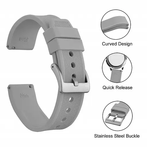 Ремінець силіконовий Tamister для годинника 20 мм Stripe сірий - фото 3