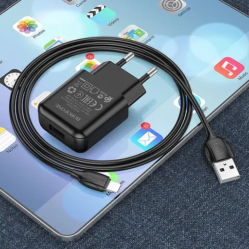 Мережевий зарядний пристрій Borofone BA64A 1 x USB/2.1 A + кабель Lightning - фото 3