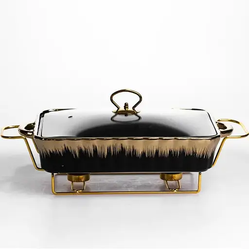 Мармитница фарфоровая для вторых блюд Yiwu Black Velvet 2 л 40х22.5х15.5 см мармит на подставке для соусов гарниров закусок ML531-15 - фото 1