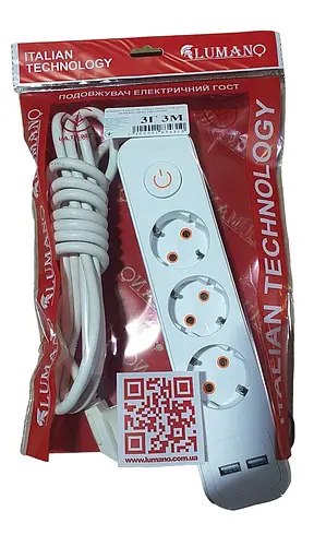 Удлинитель 3 гнезда 3М(провод 100% медь) с зазем., выключ.,с USB (3х1) MODERN (18343) ТМ LUMANO - фото 1