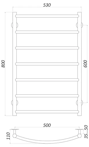 Водяна рушникосушка Unio LD W 800-500-7 Драбинка Дуга, Хром - фото 4