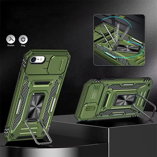 Чохол ударостійкий Epik Camshield Army Ring для Apple iPhone 7/8/SE (2020) (4.7) Оливковий/Army Green - фото 4
