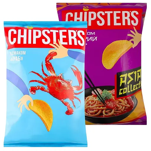 Набор чипсов Chipster's: со вкусом краба + Asian collection Острый удон 200 г (2 шт. х 100 г)