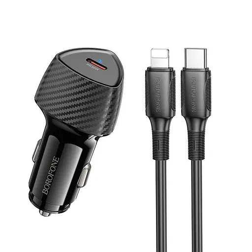 Адаптер автомобильный BOROFONE Solid single-port PD30W Car Charger C to Lightning BZ31B |1Type-C, 30W/3A, PD/QC| - фото 1