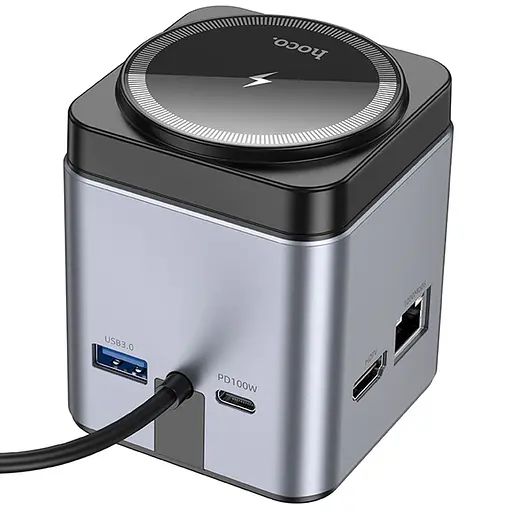 Перехідник HUB Hoco HB49 Effortless 9in1 100W з БЗП Metal gray - фото 2