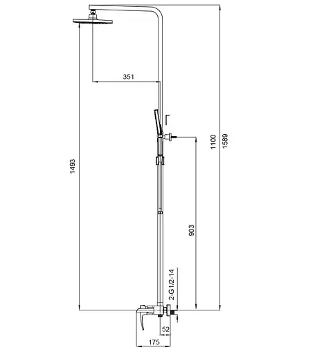 Душова система Koer Водоспад KB-58007-05 KR3463, Чорний матовий - фото 2