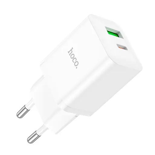 Адаптер зарядный сетевой HOCO Founder N28 1USB и 1Type-C 20W сам блок белый - фото 1