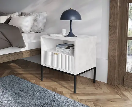 Тумба приліжкова Perfect Home Нова / Nova з 1 шухлядою і чорними ніжками S54 Білий (PFH-091260)