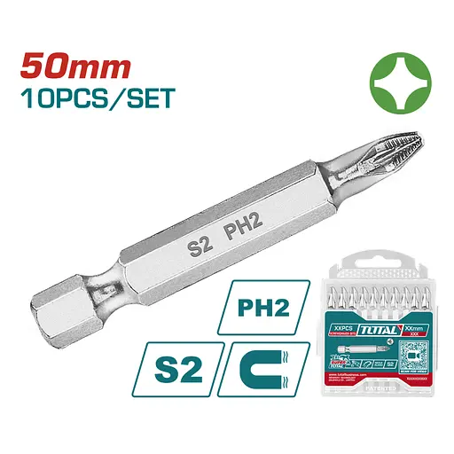 Викрутні насадки PH2 Total 50 мм 10 шт. (TAC16PH223)