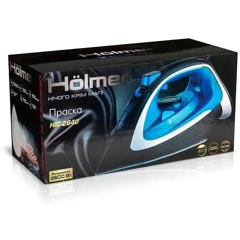 Утюг Holmer HIC-2640, Blue/Black, 2600W, керамика, паровой удар 140 г/мин, постоянная подача пара 40 г/мин, вертикальная отпарка, очистка от накипи - фото 6
