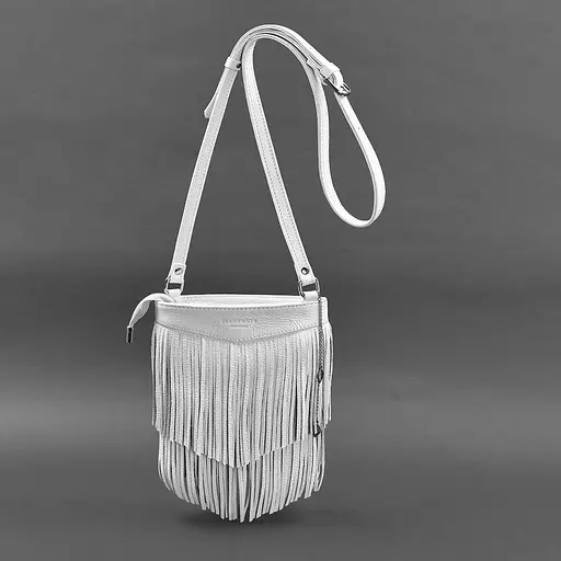 Шкіряна жіноча сумка з бахромою міні-кроссбоді Fleco біла - фото 10