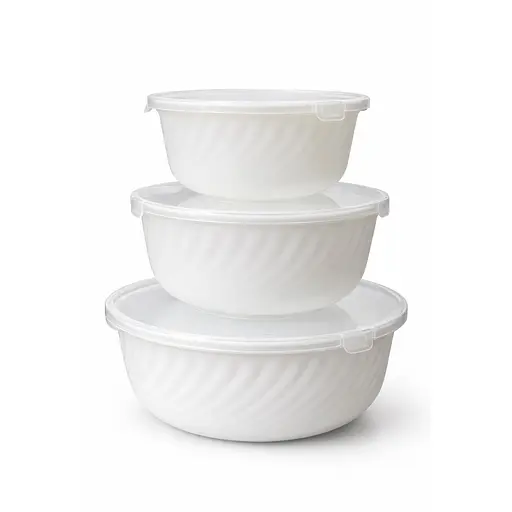 Набор салатников с крышками Lumines White 3 шт (14 см 300 мл, 16 см 450 мл, 19 см 1000 мл) Белый 88182 - фото 1