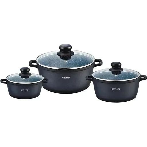 Набор кастрюль Bohmann BH-6006-MRB 6 предметов для всех типов плит Черный - фото 1