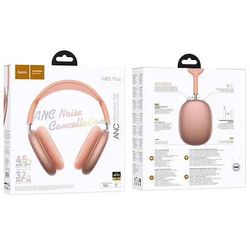 Бездротові накладні навушники Hoco W65 Plus, ANC, BT5.4, AUX, 400mAh, 45h, orange - фото 4