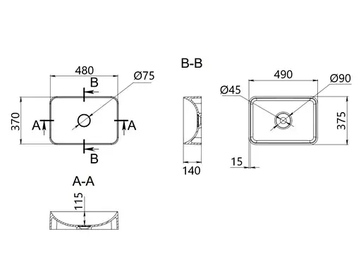Раковина накладная Qtap Tern Anthracite, прямоугольная, с донным клапаном QT17116069AN - фото 6