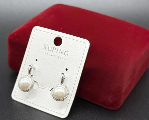 Сережки біжутерія з камінням і перлинами Xuping прикраси під срібло сережки гіпоалергенні медзолото - фото 1