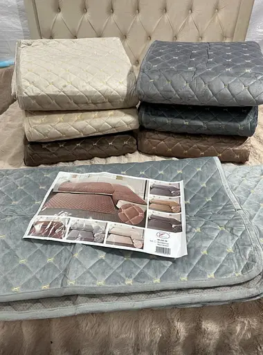 Коттоновые покрывала на диван Шанель серый набор из 3 предметов 90×160 и 90×210 см - фото 1