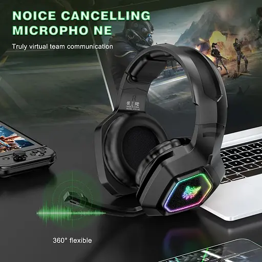 Геймерские игровые Bluetooth наушники Onikuma B100 с выдвижным микрофоном и LED подсветкой Black - фото 9