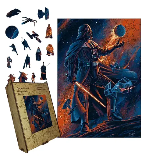 Деревянный фигурный пазл Грим Вейдера, А5, Картонная коробка 35 элементов