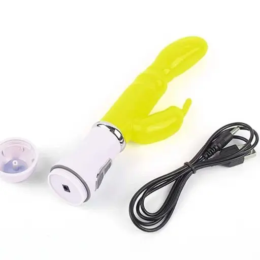 Вибратор кролик с ушками комбинированный 26 см USB для женщин желтый - фото 5