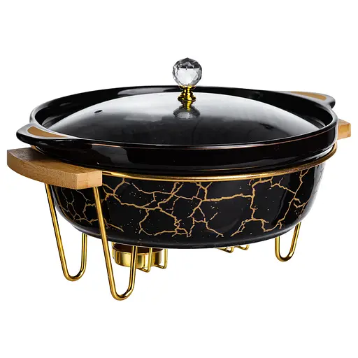Мармит фарфоровый настольный круглый 2(л) мармитница с подогревом Черный мрамор Yiwu LC-718 - фото 3