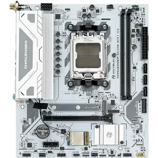 Материнская плата Maxsun Terminator AM5 B650M WIFI ICE, B650, 4xDDR5, Int.Video (CPU), 4xSATA3, 2xM.2, 1xPCI-E 4.0 x16, 1xPCI-E 3.0 x4, 1xPCI-E 3.0 x1, ALC897, RTL8125BG, RTL8852BE, BT5.2, RGB sync, 4xUSB3.2/4xUSB2.0/1xUSB-C, DP/HDMI