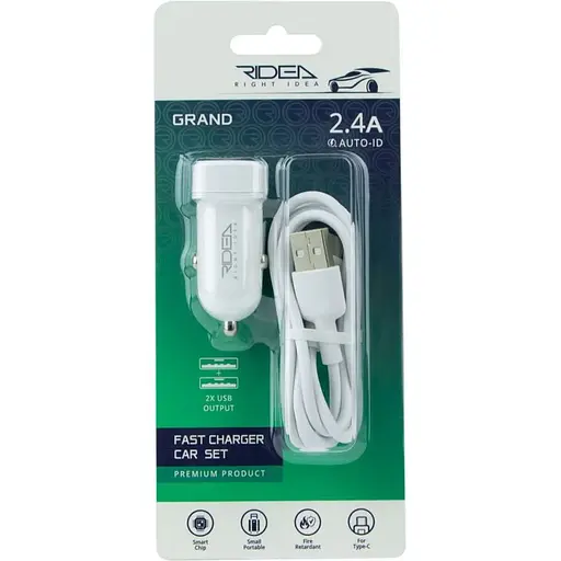 Автомобільний зарядний пристрій Ridea RCC-21212 Grand 12W USB - Type C 2.4 A White - фото 2