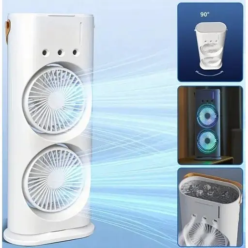 Акумуляторный настольный вентилятор ​​​​​​​Spray Fan 2in1 двойной  Ветродуйка с подсветкой и увлажнением Белый - фото 3