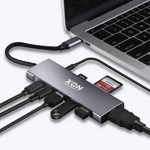USB-хаб XON SmartHub 9 в 1 (HDMI, 3.5 Audio, SD/TF, 2xType-C, 3xUSB3.0) Серый (UHCHP095300G 5245) - фото 6