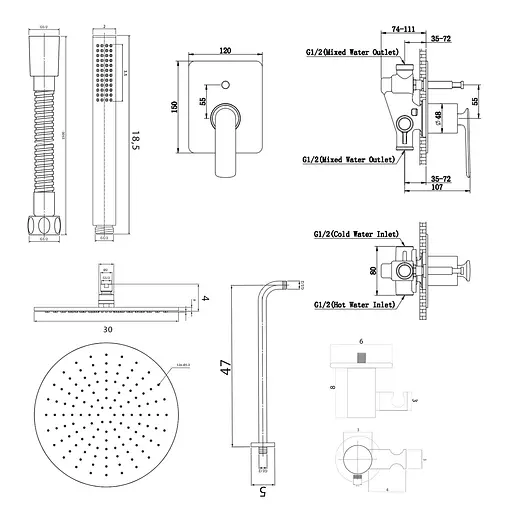 Душова система Kohlman Experience 30 graphite + BOX прихованого монтажу QW210EGR30, Графіт - фото 2