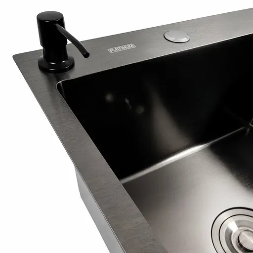 Кухонна мийка CM 65x50 L PVD чорна Platinum Handmade (круглий сифон 3.0/0.8), Чорний - фото 6