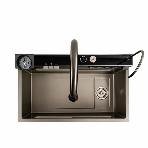 Кухонна мийка 75x45D PVD сіра Platinum Handmade Водоспад, Нержавіюча сталь - фото 3