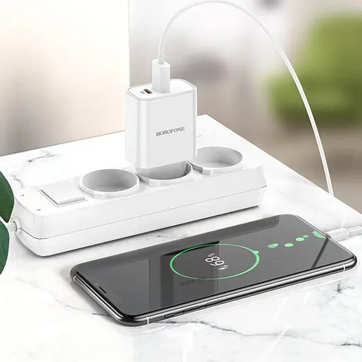 Зарядний пристрій Borofone BA55A Crown 2 виходи Type-C і USB 20 Вт біле - фото 3