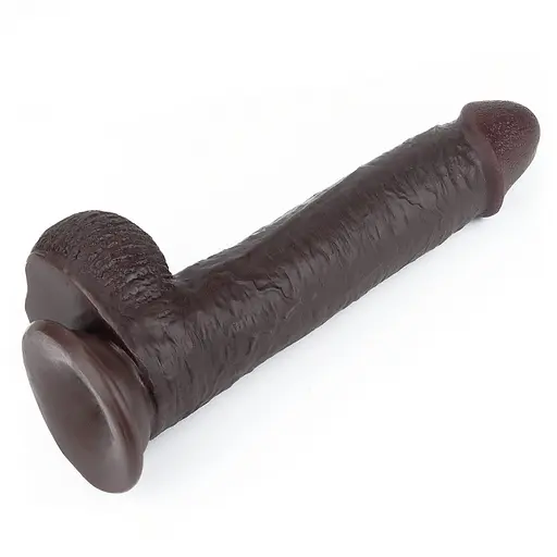 Фалоімітатор LoveToy Sliding Skin з подвійного матеріалу 23 см коричневий - фото 10