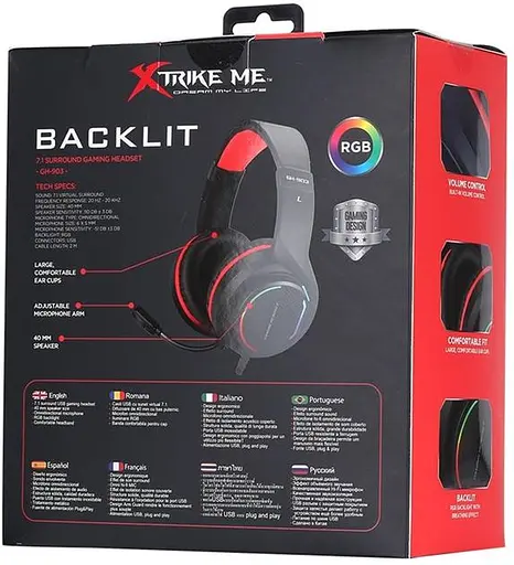 Проводная игровая гарнитура Xtrike Me Gaming RGB Backlight GH-903, USB, 2m, black - фото 6