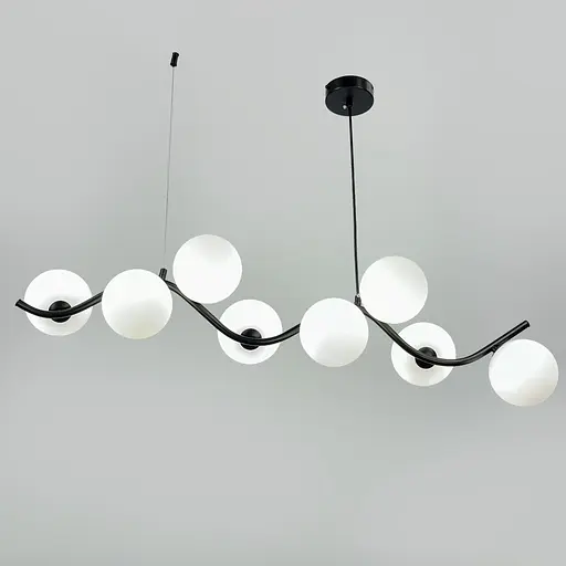 Чорна люстра з хвилястим корпусом 90 см на 8 білих плафонів | Арт. A 66/8 BK+WT | Line F - фото 2