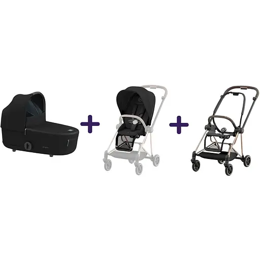 Люлька Cybex Mios Lux Deep Black + Текстиль для прогулянкового блоку Cybex Mios Deep Black + Шасси для коляски Cybex Mios LS RBA Rosegold - фото 1