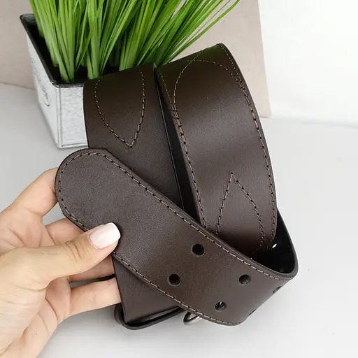 Ремень мужской кожаный широкий коричневый JK-5080 (120 см) - фото 5