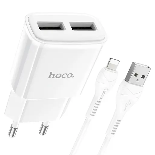 МЗП Hoco C88A Star round 2.4A (2USB-A) + кабель USB to Lightning Білий - фото 2