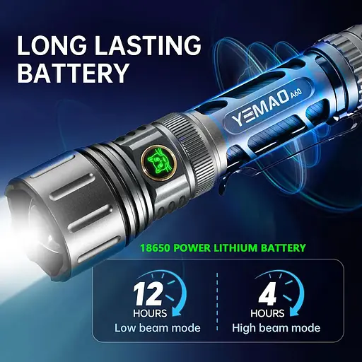 Тактический фонарь YEMAO YM-A60 7 режимов свечения аккумулятор 18650 USB Type-C 1200 LM Серый - фото 7