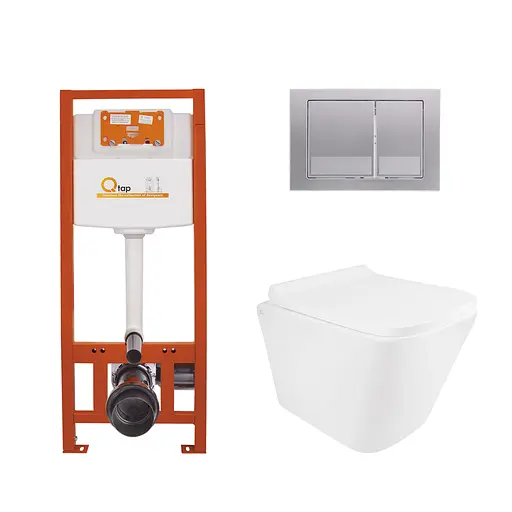 Набор: Qtap Tern Ultra Quiet ун. подвесной QT1733052EUQW+Nest комплект инсталляции 4в1 (квадратная клавиша Satin) QT0133M425+QT0111QT0111M06029SAT - фото 1