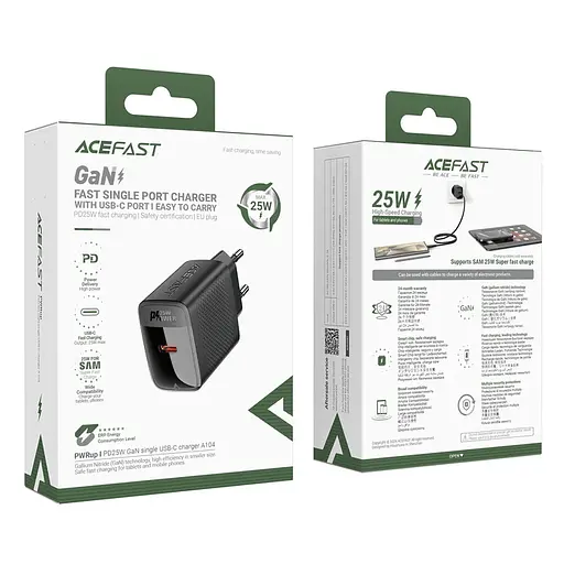 Мережевий зарядний пристрій Acefast A104 PD25W GaN single USB-C charger чорний - фото 2