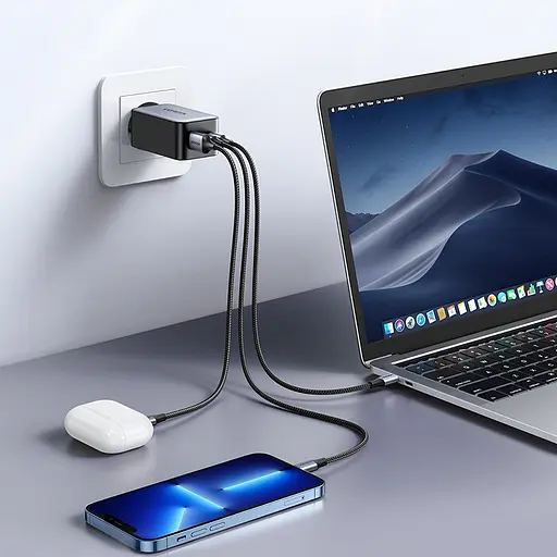 Зарядний пристрій 3xUSB 65W GaN 2хUSB-C+USB-A CD244 Сірий Ugreen - фото 6