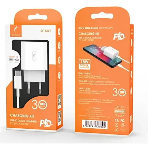 Зарядний пристрій Sky Dolphin SC18EL PD2.0 1USB-C 3A White MZP-000156 кабель Lightning - фото 4