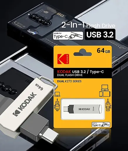 Флешка Kodak 64 ГБ с USB 3.2 и Type-C для быстрой передачи данных Серый - фото 4