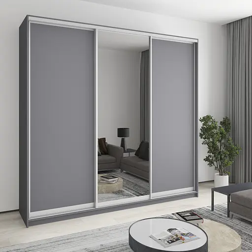 Шафа-купе тридверна MebelStar Комбо AL 2ДСП/Дзеркало 250x45x240 см Антрацит (MBS-2113)