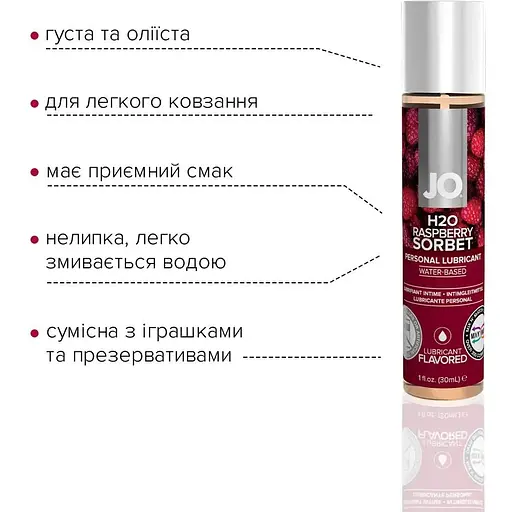 Змазка на водній основі System JO H2O - Raspberry Sorbet (30 мл) - фото 3