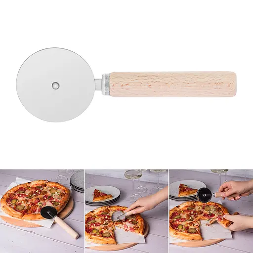 Ніж колесо для піци роликовий з дерев'яною ручкою 17.5 см, Kitchette 85670 - фото 2
