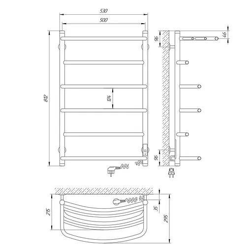 Электрический полотенцесушитель Laris Еврофлеш П6 500x800 с полкой Е правый S 73207611, Хром, Правое, Электронный - фото 7