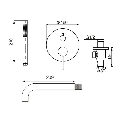 Смеситель для ванны VBI Milano brushed gold скрытого монтажа VBI-050107BG Золотой - фото 2